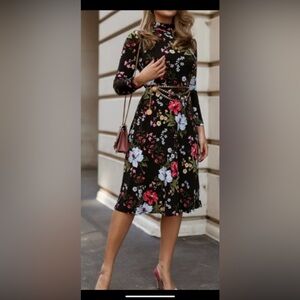 Yumi Kim Shopbop Black Floral Long Sleeve Midi Dress XS